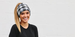 Pretty Simple - Black and White Plaid Peek-a-Boo Beanie