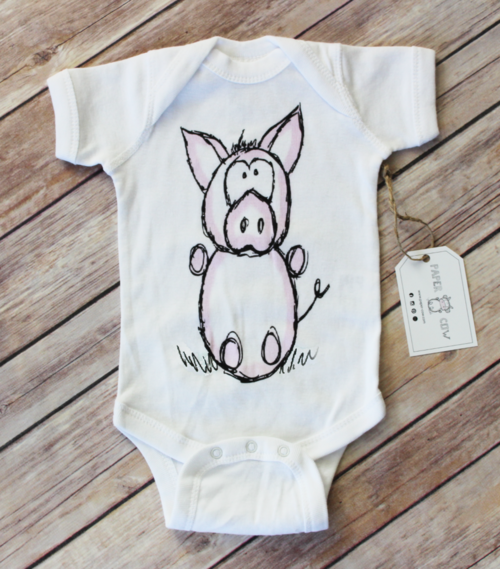 Paper Cow  - Charlie Pig White Bodysuit