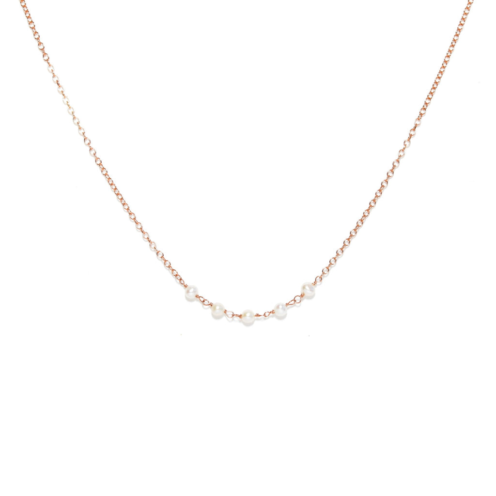 Applepear Handcrafted Jewelry - Strand Necklace - Rose Gold with White Freshwater Pearl
