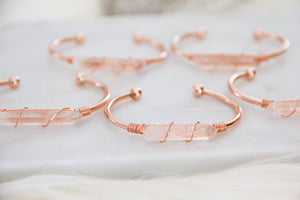 Mesa Blue - Quartz Crystal Wire Wrapped Bracelet, Rose Gold