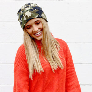 Pretty Simple - Green Camo Peek-a-Boo Beanie