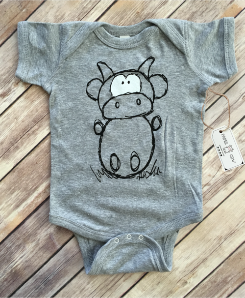 Paper Cow  - Betsy Cow Heather Grey Bodysuit