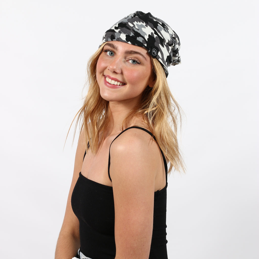 Pretty Simple - Black Camo Peek-a-Boo Beanie